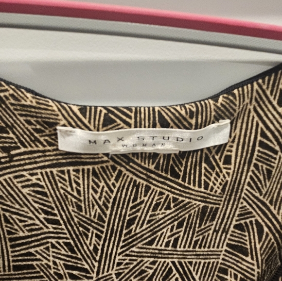 Max Studio Woman Abstract Faux Wrap Dress Black Tan Midi Sleeveless Size XL/1X - Picture 2 of 8